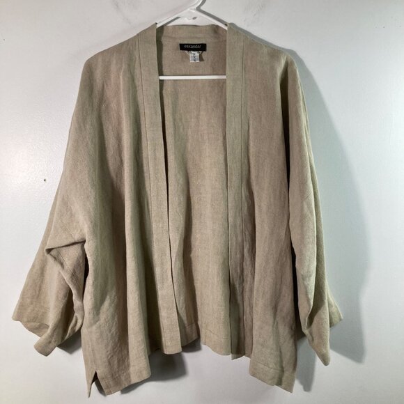 Womens Eskandar Open Linen Jacket Heavy Weight Lagenlook Tan Esk 0 US 6/8 - Picture 1 of 11